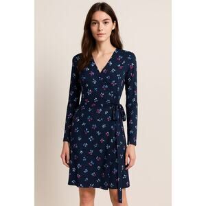 New Banana Republic Factory Wrap Dress Blue Size Medium Floral Workwear Office